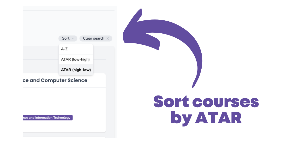 Uni Notes Course Search - sort by ATAR.