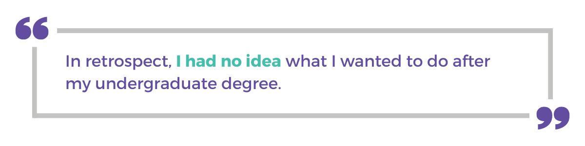 "In retrospect, I had no idea what I wanted to do after my undergraduate degree."